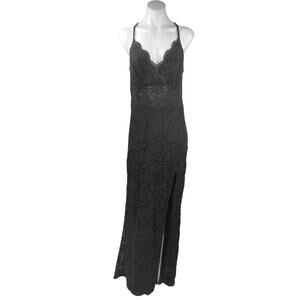 City Studio Black Floral Lace Sleeveless High Slit Maxi Bodycon Gown Dress 16W